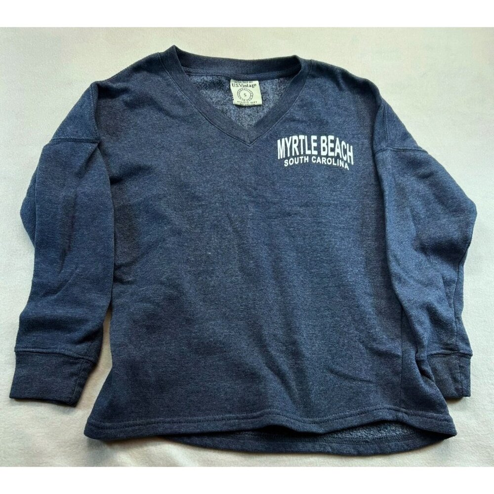 U.S. Vintage Myrtle Beach SC Gray Long Sleeve Fleece V Neck Shirt Size S NWOT